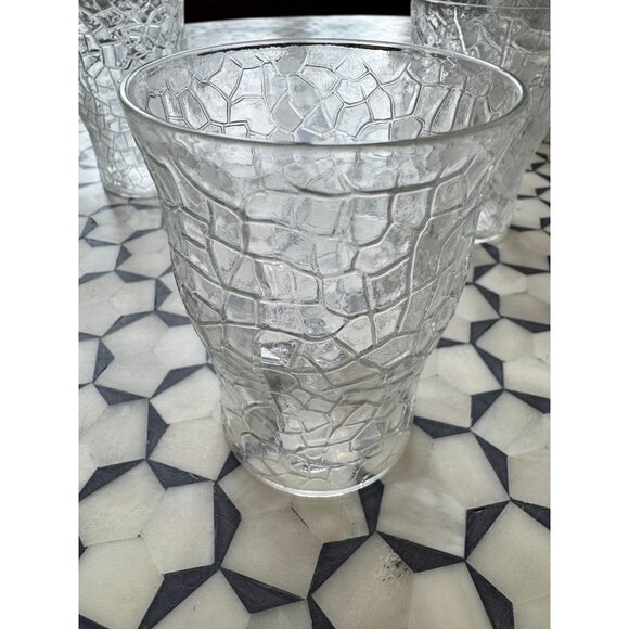 Set Of 6 Vintage Crackle Glass Juice Glasses 4" x 3" Clear Textured Drinkware - Picture 7 of 7